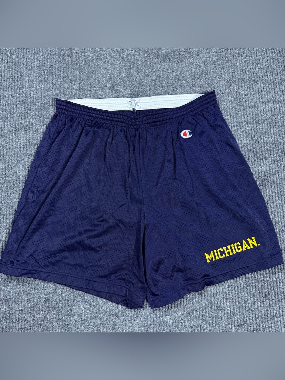 Vintage University Michigan Champion Mens Nylon Shorts Blue Sz XL Drawstring